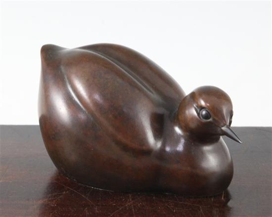 A Simon Gudgeon bronze model Little Grebe, L.5.5in.
